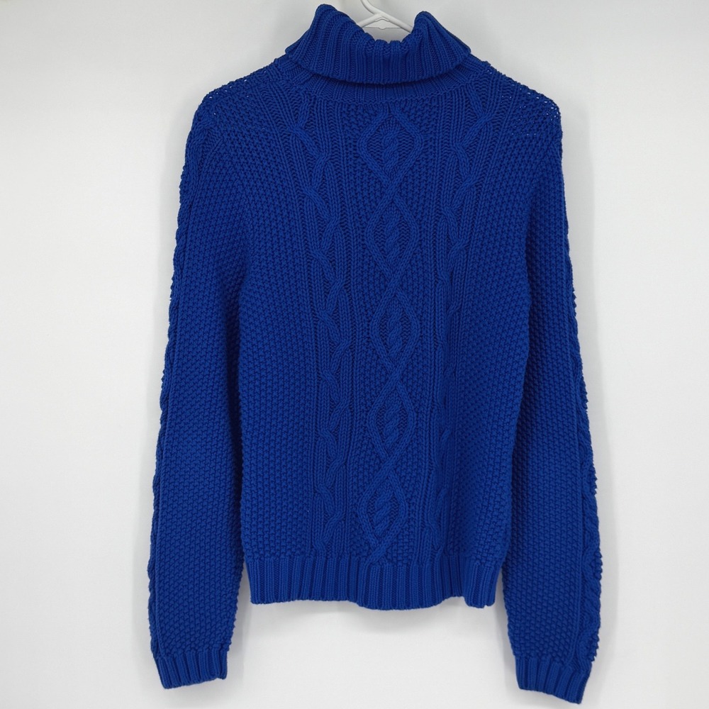 Lauren Ralph Lauren Cable Knit Turtleneck Sweater L Cobalt Blue Cotton Preppy